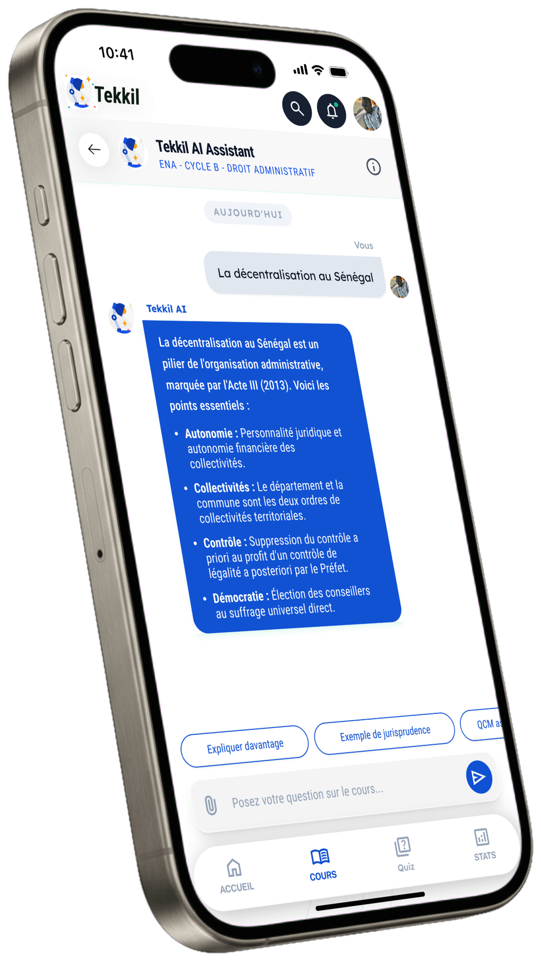 Assistant IA Tekkil sur iPhone 16 Pro Max