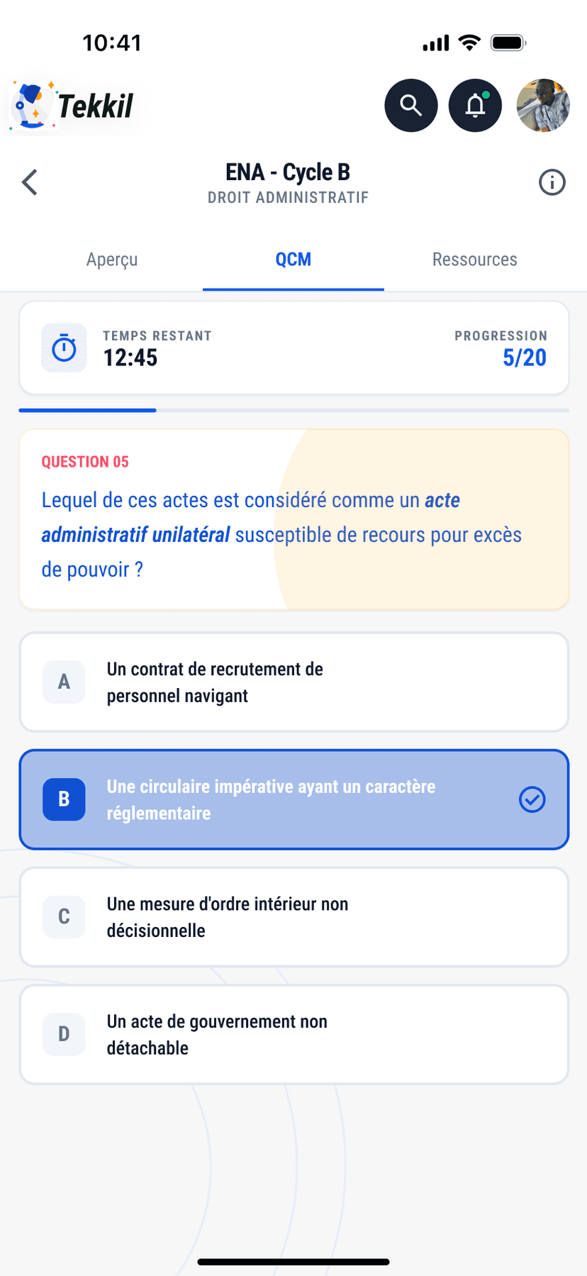 QCM avec timer et progression